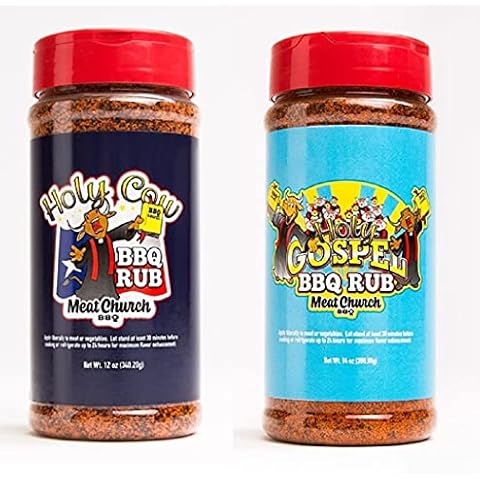 Meat Church BBQ Rub Combo: Holy Cow (12 oz) and Holy Gospel (14 oz) BBQ Rub and Seasoning for Meat and Vegetables, Gluten Free, One Bottle of Each Cover