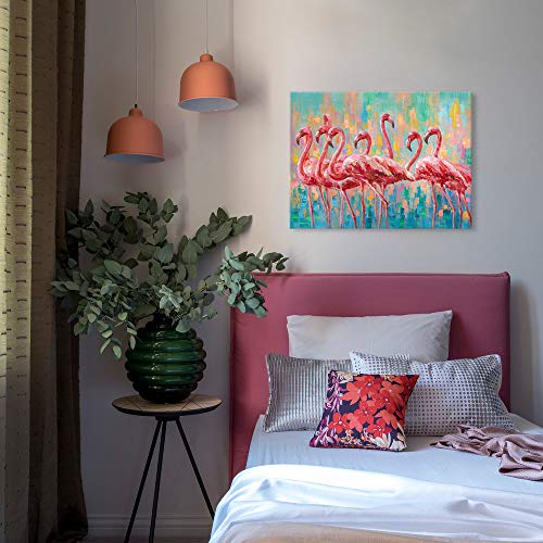 Yidepot Flamingo Bedroom Wall Decor Painting: A Flock Of Pink Flamingo Wall Art Canvas For Bathroom With Frame Ready To Hang (24"X32"X1 Panel) #TOP5