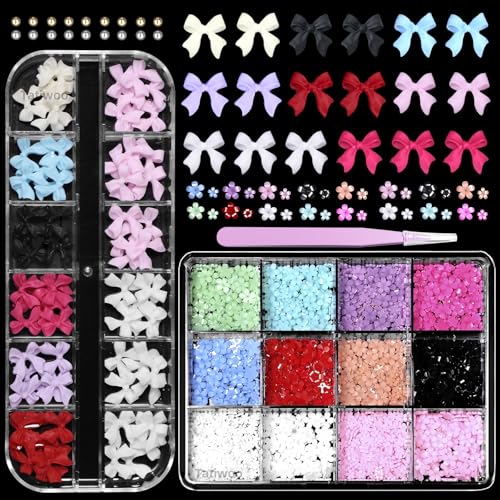 3D Nail Charms for Acrylic Nail, 6 Colors Small Nail Flower and B...