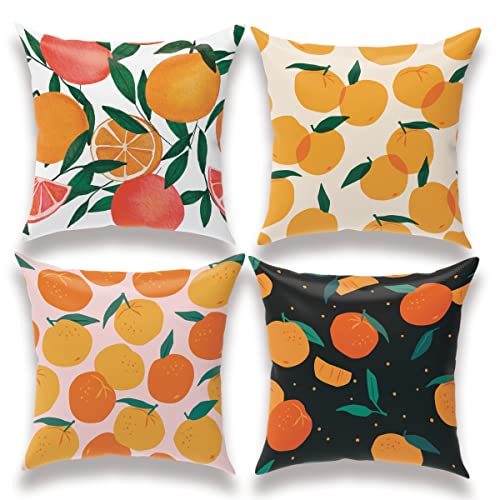 Orange Throw Pillow Covers, Pillow Covers 18X18, Set Of 4 Watercolor Fruit Orange Lover Gift Pillowcase, Decorative Pillow Covers Cushion Covers For Couch, Bed, Sofa, Car Seat, Chair, Bedroom, Home #TOP11