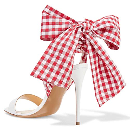 FSJ Women Gorgeous Open Toe Strappy Siletto High Heel Sandals Ankle Wrap Lace Up Slingback Plaid Wedding Dress Pumps Size 4-15 US3