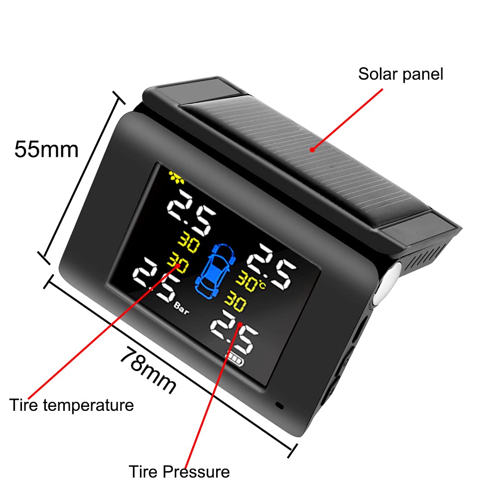 Tpms Système de surveillance de la pression des pneus de voiture Affichage de l'alimentation solaire avec 4 capteurs externes ou intégrés Capteur Pression Pneu (Color : Internal Sensors)