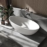 Vasca da bagno freestanding RIO STONE in solid stone - 180 x 85 cm - Bianco lucido, Senza rubinetteria, Senza sistema di drennaggio