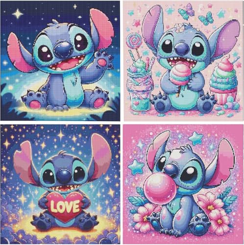 Image of JAKI Diamond Art Kits for Adults-Cartoon Diamond Art Painting Kits for Adults,5D DIY Gem Art Kits for Home Wall Decor(4 Pack.12x12inch)