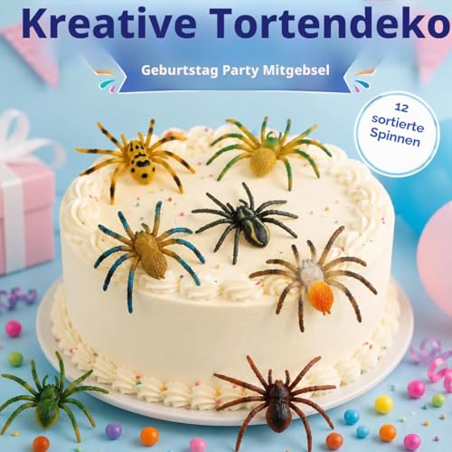 JOKFEICE Spinne Spielzeug 12 Stück realistische Spinnenfiguren Bunte Tarantel Figuren für Halloween Dekor, frühes pädagogisches Spielzeug, Geburtstagsparty, Kuchenaufsatz für Kinder