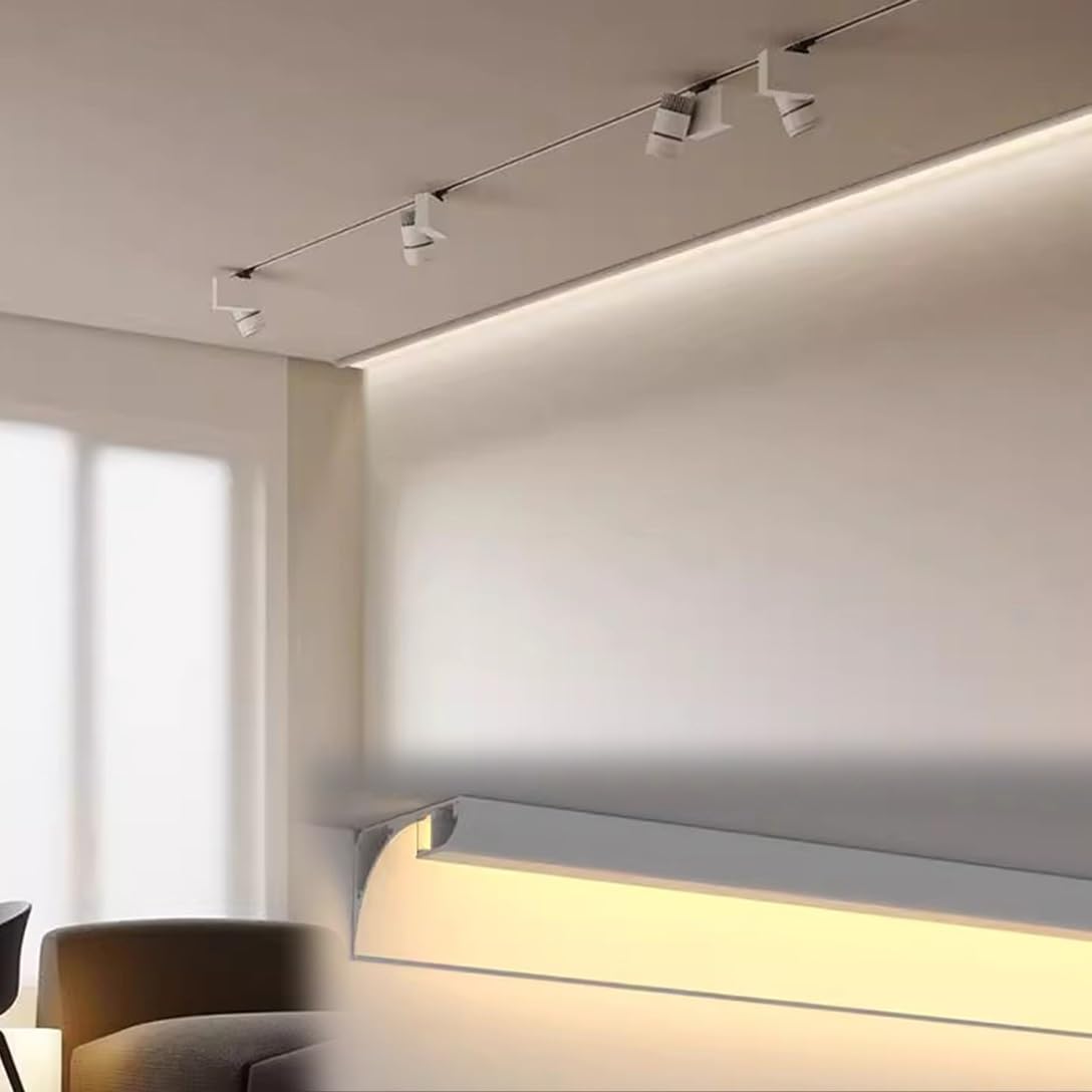 Iluminación LED indirecta para zócalos con moldura de remate de techo y cubiertas de cornisa