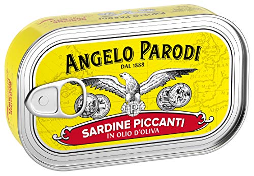 Angelo Parodi Portuguese Sardines in Olive Oil With Chili Peppers | 10 Pack | Imported From Italy | Premium Wild Caught | All Natural | Gourmet Fish in 4.23 oz Can (120 Gram)