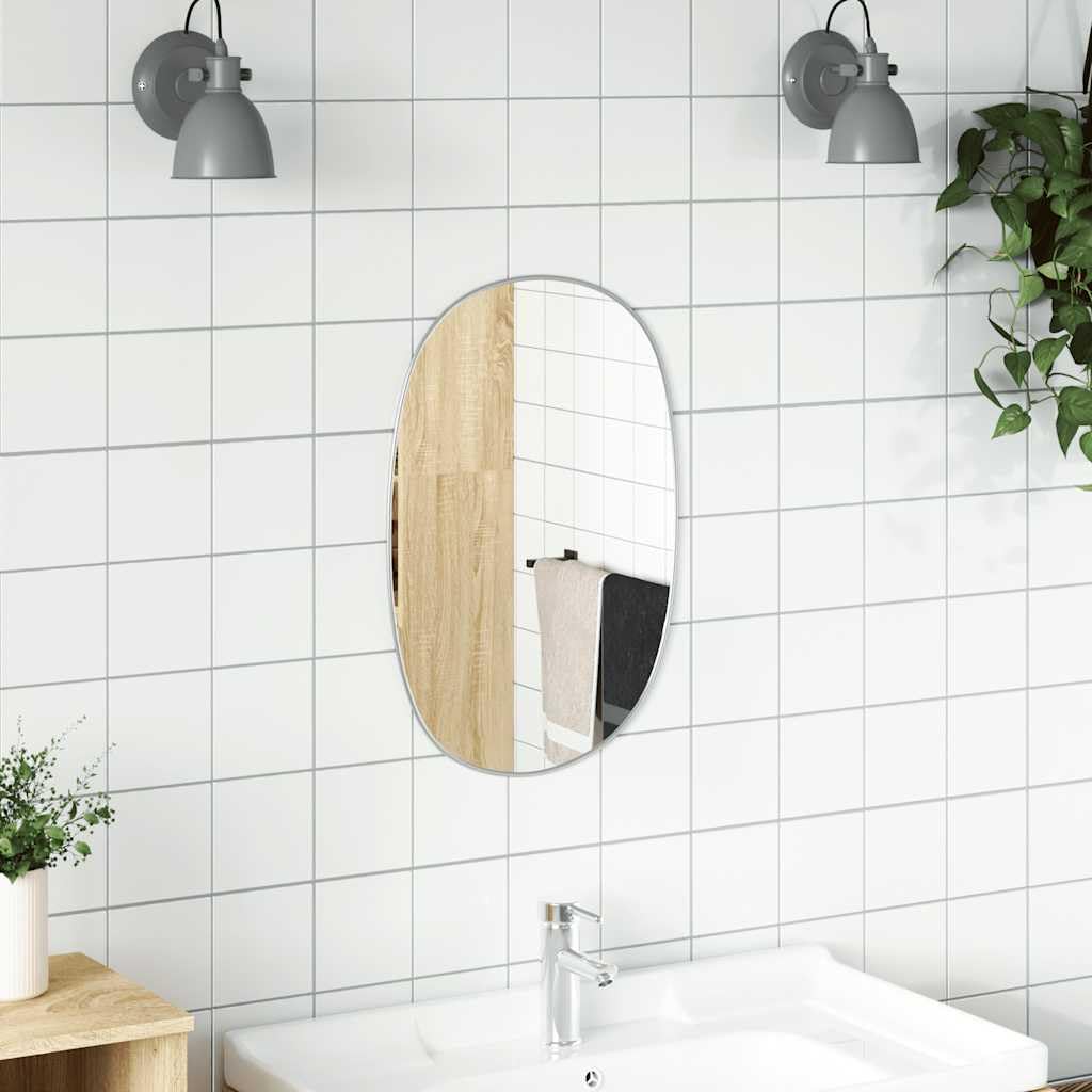 Espejo de pared plateado 50 x 35 cm – Espejo rectangular de cristal con marco de PVC para baño, pasillo y dormitorio – Espejo cosmético moderno para montaje en pared