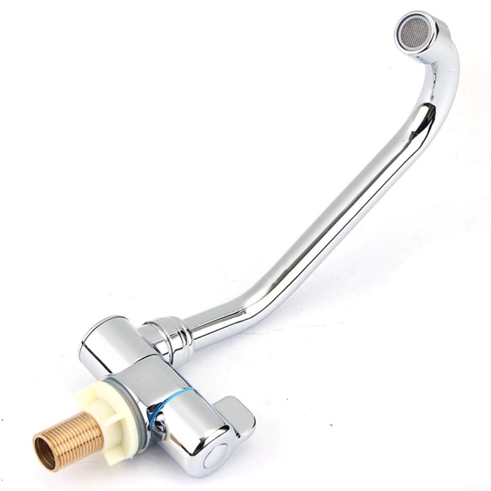 Rubinetto pieghevole in rame, maniglia singola fredda, rotazione a 360°, montaggio a parete, per camper, yacht, rimorchio, casa mobile, argento, 225 x 175 mm