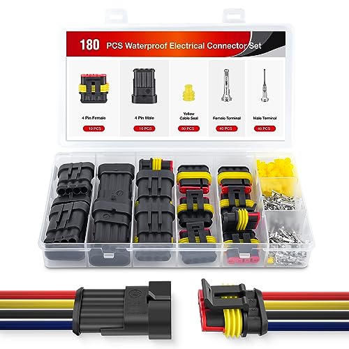 Image of Nilight 180PCS 4 Pin Electrical Connector Plug with Male Female Terminals | Wire Waterproof Connectors 4 Way Automotive Connect Set for Car Truck Motorcycle Marine Boat 10 Sets