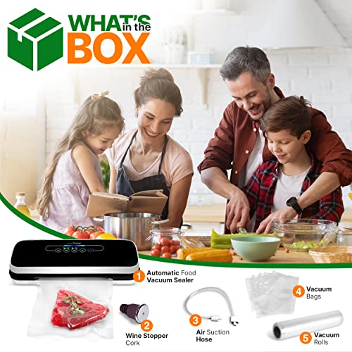 Nutrichef Automatic Vacuum Air Sealing System Preservation With Starter Kit Compact Design, Lab Tested, Dry & Moist Food Modes With Led Indicator Lights, 12", Black #TOP1