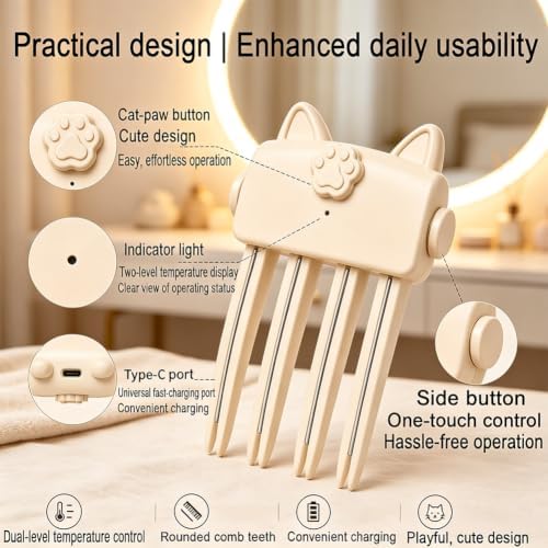 2027 New Wireless Heated Volumizing Root Lift Clip, Heated Root Curler, Portable Fringe Styling Tool, Type-C Charging, Dual Temperature Control, Creates a Voluminous Look,White+Pink - 3