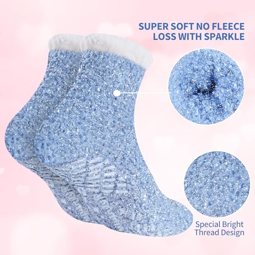 Image of Bulinlulu Fuzzy Socks With Grips for Women, 5 Pairs Non Slip Sleep Warm Fluffy Slipper Socks Gifts for Women
