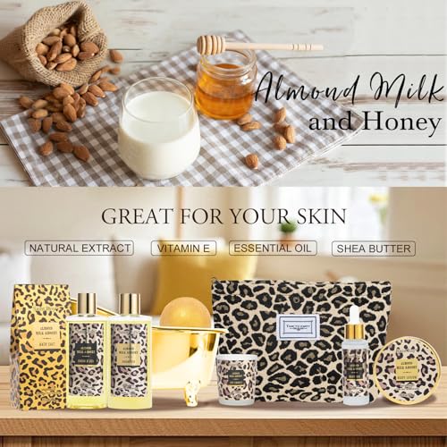 Image of Spa Kit Gifts Basket for Women, Honey & Almond Bath & Body Gift Basket, Body Skin Care Set, Self Care Pampering Kit, Travel Multi Cosmetic Bag, Home Spa, Birthday, Mother Day, Bridal Shower