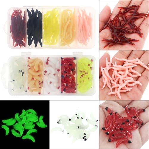 OriGlam 250pcs Soft Plastic Fishing Lures Worms Lure, Plastic Fishing Worms Fake Maggots Fake Worms Baits, Worm Bread Soft Maggots Artificial Earthworm - Image 5