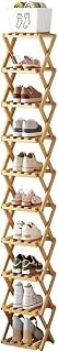 ﻿Bamboo Folding Shoe Rack for Entryway,Vertical Narrow,Foldable,for, Bedroom,Living Room,Space-Saving Design for Home Dormitory Rental,No Installation