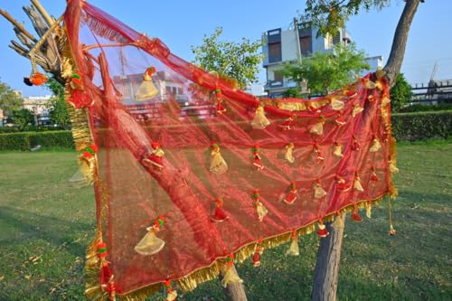 Image of Bridal Net Chunari Dupatta for Wedding Entry & Ceremony | Traditional Red Bridal Chunni for Dulhan, Marriage Functions & Ethnic Wear | Pack of 1