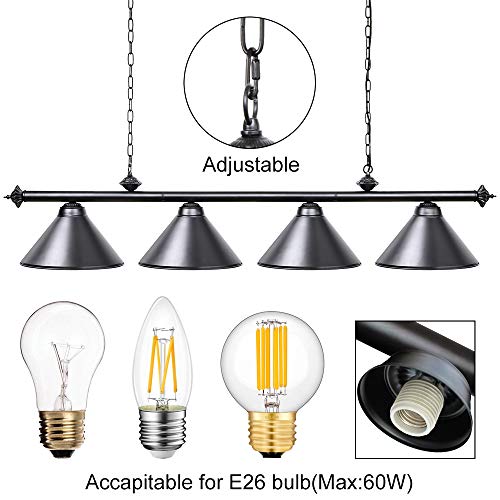 Wellmet B07GSRZDQ9 4 Light Pool Table Light, 70 Inch Modern Industrial Hanging Chandelier Island Light With Lamp Shade Billiard Lighting thumb #4