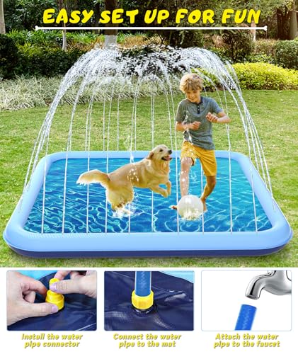 EPN Splash Pad, 90.5" Size Extra Large Sprinkler Play Mat for Dogs & Kids, Thicker Wading Pool Summer Outdoor Water Toys, Fun Backyard Fountain Play Pad for 3 Age+ Girls Boys Children & Pets - Thumbnail 5