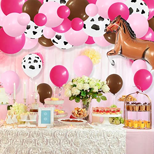 Western Cowgirl Balloon Garland Arch Kit, 113 Pcs Rose Red Balloon White Cow Balloons Horse Balloon Arch For Girl Western Cow Birthday Baby Shower Bachelorette Party Decorations #TOP2