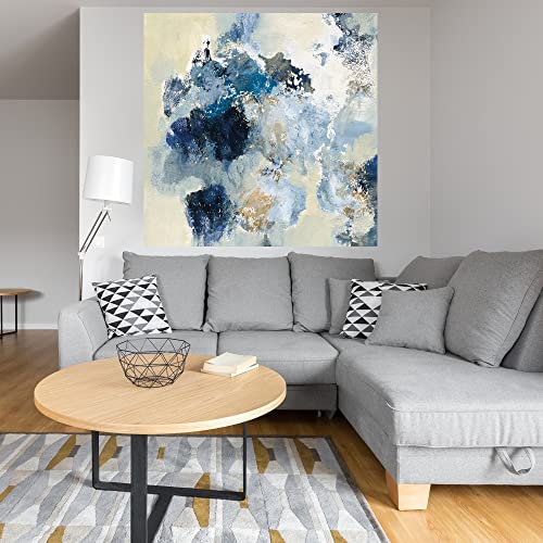 Fine Art Canvas Indigo Monotype Canvas Print By Artist Silvia Vassileva For Living Room, Bedroom, Bathroom, Kitchen, Office, Bar, Dining & Guest Room - Ready To Hang - 22 In X 22 In #TOP3