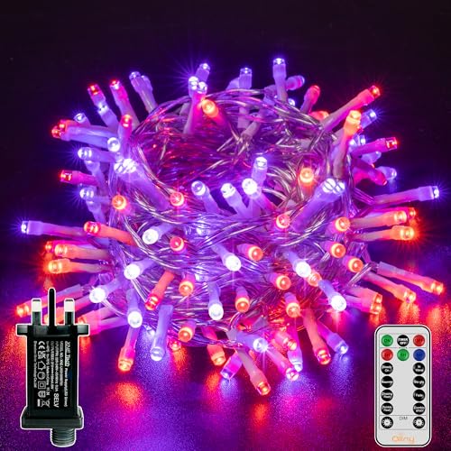 Ollny Halloween Fairy Lights Outdoor Decorations 10m 100 LEDs, Waterproof String Light Mains Powered with 8 Modes Timer Plug, Creepy Purple and Orange Lighting for Indoor Outside Garden Party Decs