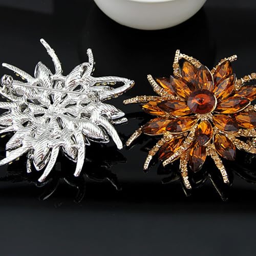 Image of Sparkling Crystal Flower Brooch Pins for Women Dainty Rhinestone Flower Shape Brooch Pin Suit Scarf Hats Decoration Wedding Jewelry