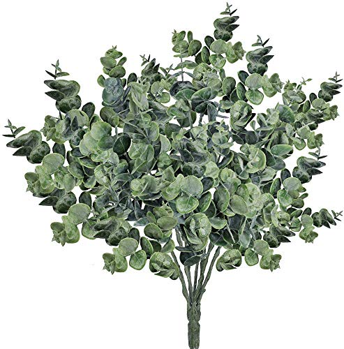 Amknn Faux Eucalyptus Leaves Spray Tallos de vegetación Artificial Fake Silver Dollar Ramas de eucalipto Plantas en Verde Polvoriento para la Fiesta de la Selva de la Boda del Tema Verde (2PCS Green)