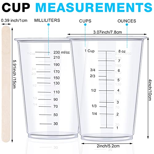 300 Pack 8 Oz Disposable Measuring Cups Clear Plastic Measuring Cups With 300 Wooden Mixing Sticks Resin Mixing Cup Liquid Measuring Cups For Epoxy Resin Stain Paint Mixing Cooking And Baking Supplies #TOP1