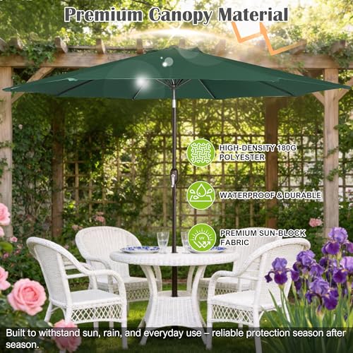 Image of Blissun 10FT Patio Umbrella, Outdoor Table Umbrella, Yard Umbrella, Market Umbrella with 8 Sturdy Ribs, Push Button Tilt and Crank, Dark Green