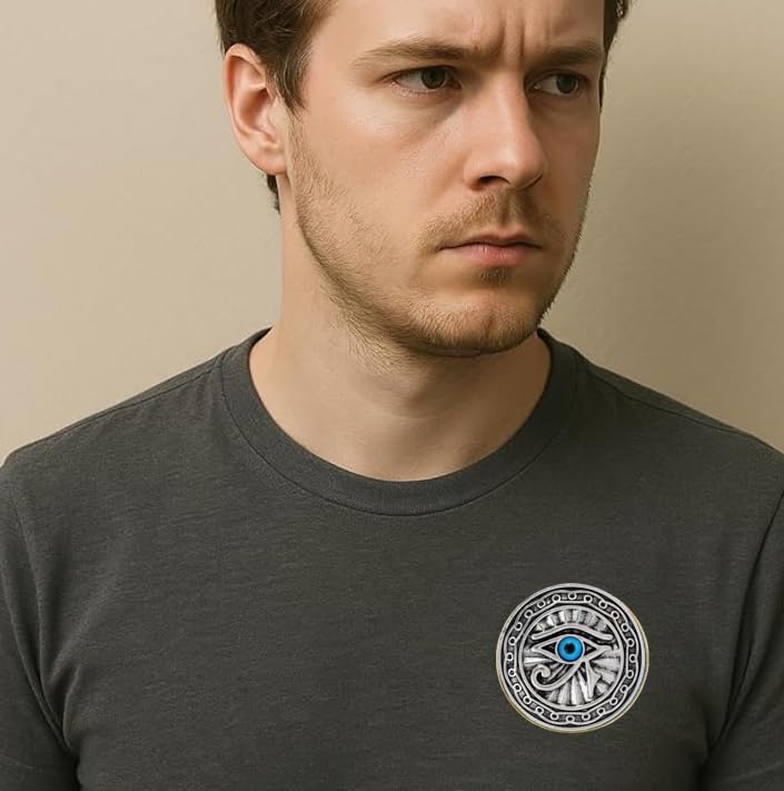 2Pcs Eye of Horus Pins, Ancient Egyptian Blue Eye Lapel Pins Set, Gold & Silver Round Vintage Metal Badges for Men Women - Image 6