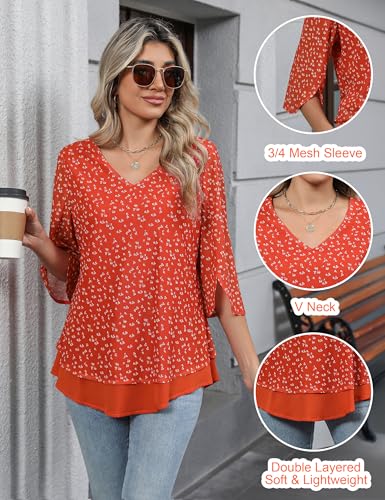 Blooming Jelly Women's Summer Tunic Tops 3/4 Sleeve Dressy Casual Blouses Mesh Double Layered Business Outfits 20252