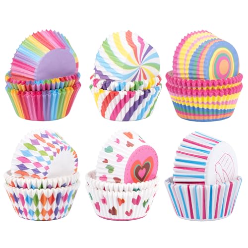 Pirottini per Muffin Carta,Carehabi 300 Pezzi Stampo Muffin Cupcake, Carta Arcobaleno, Involucro per Cuocere, Dessert, Feste, Compleanni, Matrimoni