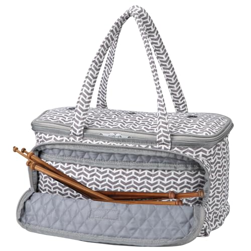 Image of Yarn Bag-Yarn Storage Organizer with Grommets-Portable Crochet Bag for Yarn Skeins-Crochet Hooks-Knitting Needles -Other Accessories (Gray-Arrow)