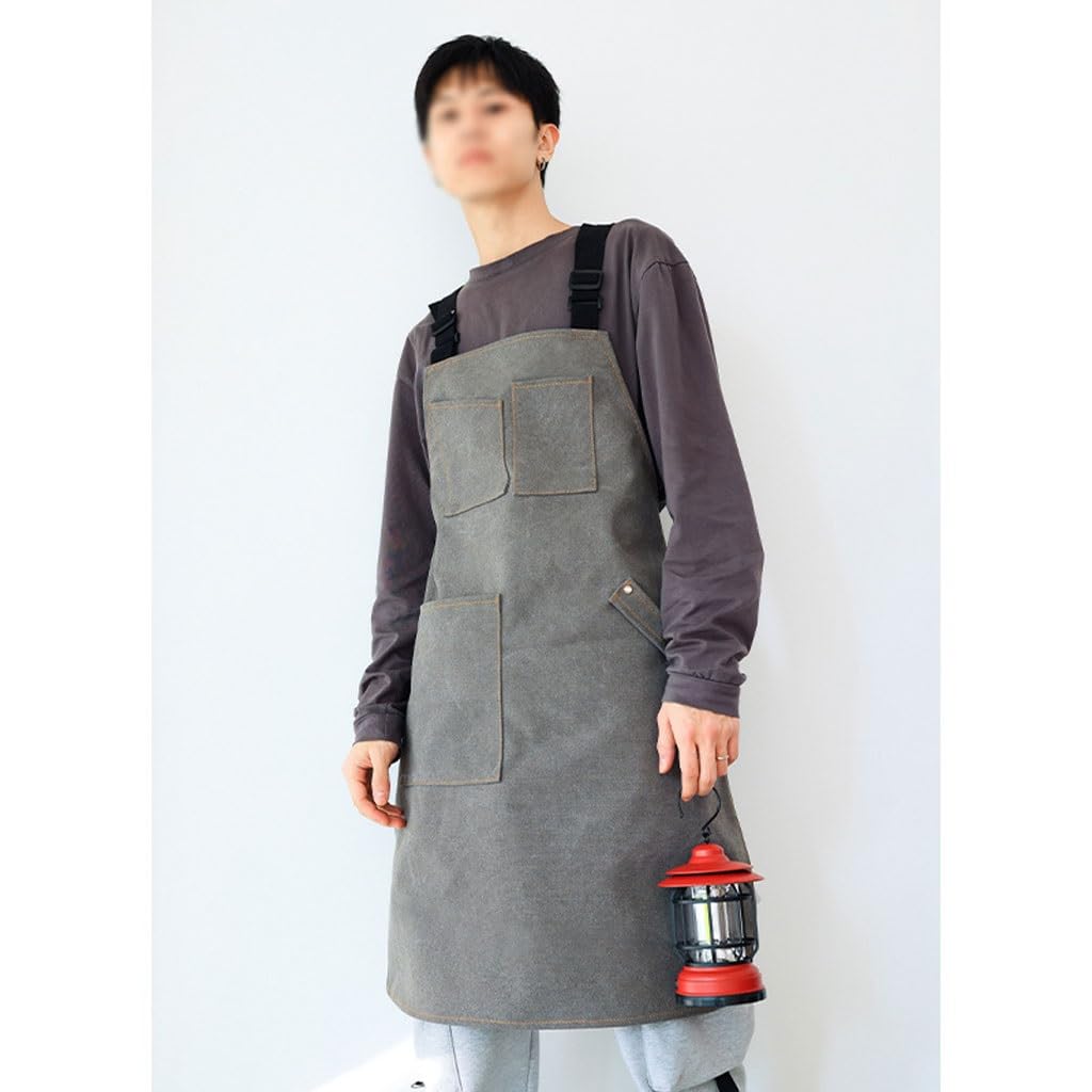 TEESONG Delantal de Chef Delantal de Lona Coreano for café, té de la Leche, barbería, Jardinero, Pintura artística, Ropa de Trabajo Gruesa for Hombres y Mujeres Delantales para Hombres(B)