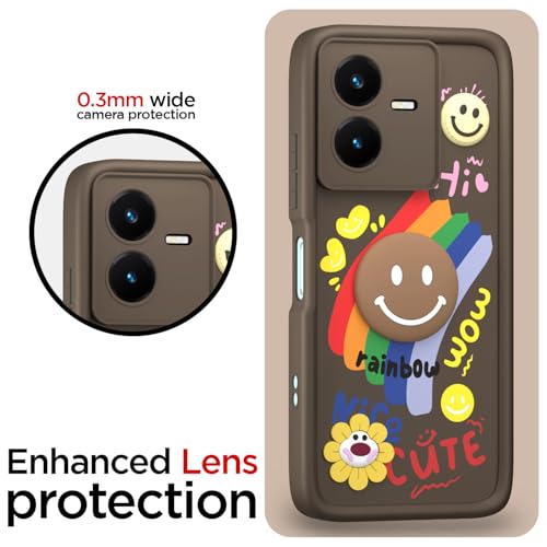 Image of Pikkme Back Cover for Vivo Y22 | Soft Silicone| Cute Rainbow Smile & 3D Cartoon Flower Design | Shockproof Raised Camera Protection Bumper Case (Brown)