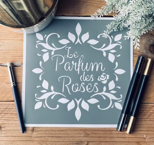 Pochoir adhésif médaillon roses vintage 20x20 cm – pochoir mural réutilisable shabby chic...