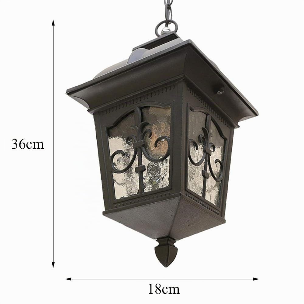 Mengjay E27 Lámparas colgantes para exteriores Negro Retro IP44 Vintage Industrial Hierro Iluminación de techo A prueba de lluvia Impermeable Pabellón Villa Loft Araña Luz exterior (J)