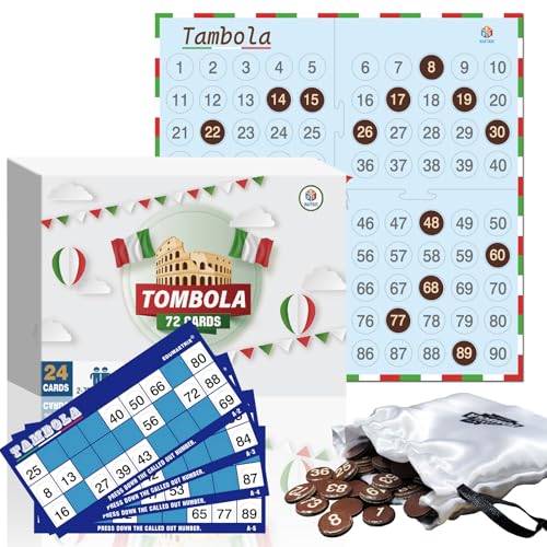 EDUMAETRIX Tombola Bingo Game Set with 72 Cards 2-72 Players Window Version No Chip Needed