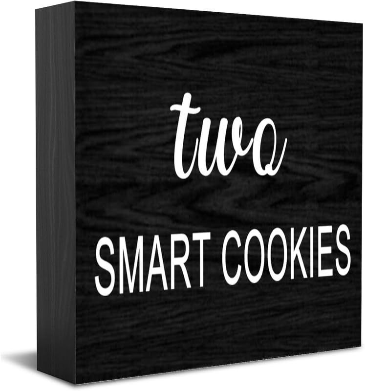 Two Smart Cookies New Home Decor Rustic Gift Ideas Vintage Wood Block Plaque Farmhouse Room Decorations 5X5 Inch