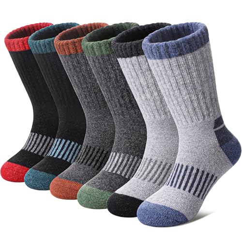 NOCIN COLOR Kids Merino Wool Hiking Socks Boys Girls Toddlers Thermal Winter Warm Boot Thick Cushion Socks 6 Pairs (6 Pairs Mix Color D,4-7 Years)