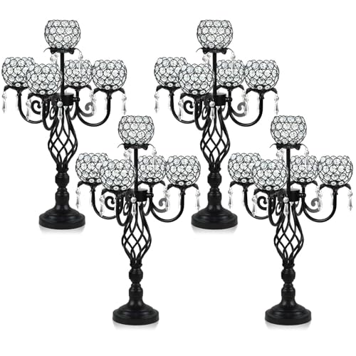 Kehail 5-Arm Crystal Candelabra Centerpiece 23.2" Tall - Elegant Candle
