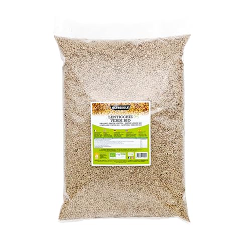Oltresole, Bio-Grüne Linsen 5 kg, Ganze Bio-Hülsenfrüchte, Protein- und Ballaststoffquelle, reich an Ballaststoffen und Mineralstoffen, Sparpackung