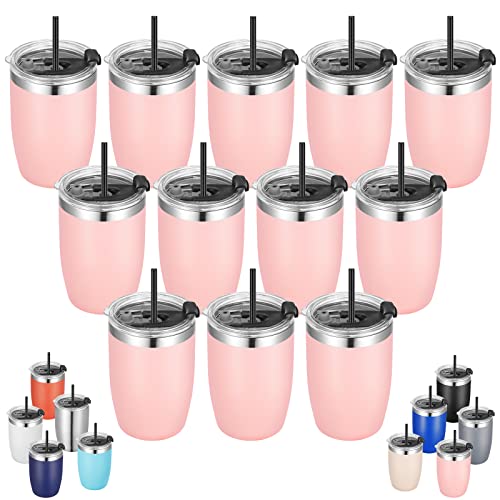 VEGOND Stainless Steel 12 oz Tumblers bulk Vacuum Insulated Double Wall Travel Tumbler with Lid and Straw Reusable Tumbler,Pink 12 pack