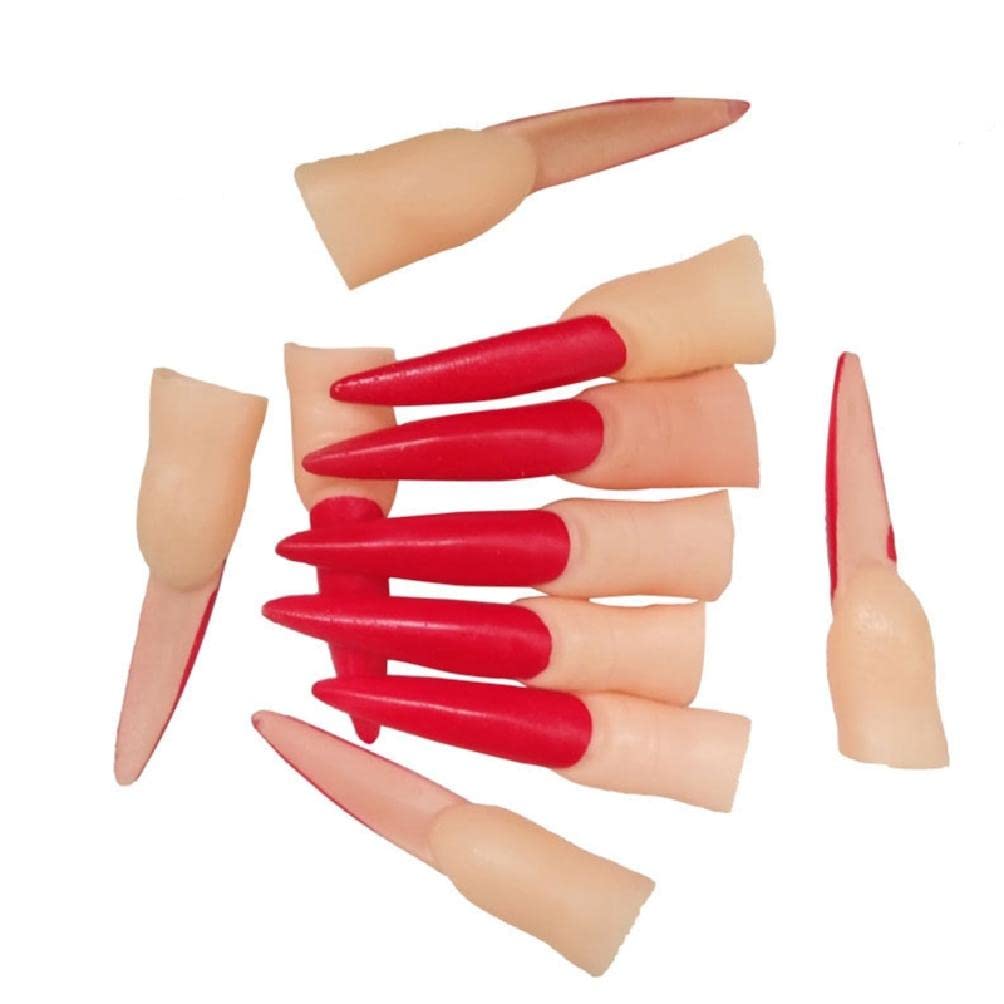 Cityfly Red Nail 8 2Cm 10 Pcs Halloween Witch Fingers Horror Black Red Long Nails Fake Finger Nails Witch Nose Cosplay Props For Party 10X Witch Fingers Black Red Fake Long Nails Witch Nose For Halloween Party