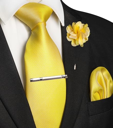 Image of JEMYGINS Mens Tie and Lapel Pin with Pocket Square Tie Clip Sets for Casual and Business 4PCS
