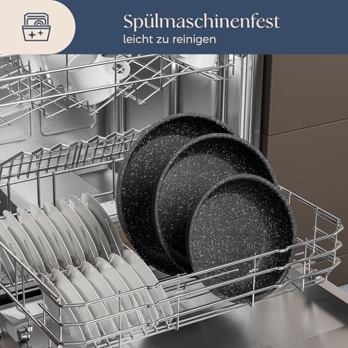 Foto von Pfannenset mit Abnehmbarer Griff, Pfanne Induktion, Bratpfanne mit Antihaft beschichtung, 7-Teiliges, 20+24+28 cm Platzsparend Pfannen, Pfannen Set für alle Herdarten, Spülmaschinen (schwarze)
