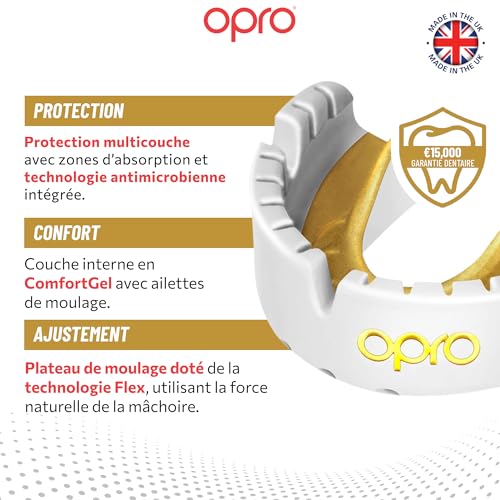OPRO Protège-Dents pour Appareil Dentaire - Niveau Or - Ajustement Premium - Boxe, MMA, Rugby, Hockey - Adultes et Enfants (+ 10 Ans) - Moulage Facile - Garantie Dentaire Incluse – vue 3