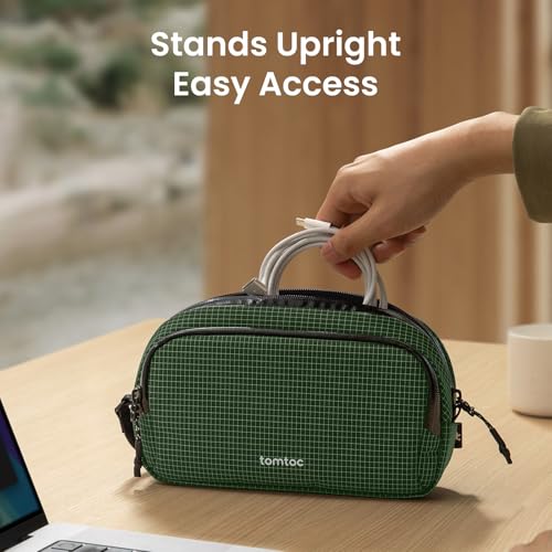 Image of tomtoc Electronic Organizer Travel Case Performance, Water Resistant Dual Compartment Cable Organization Storage Bag for Charger, Cord, Phone, Hard Drive, Power Bank, Accessories Travel Essentials