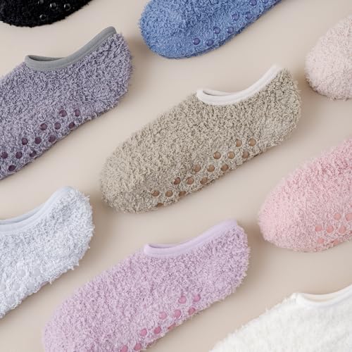 Image of SKOLA Cozy Winter Fuzzy Women Socks Grip Slippers Fluffy House Non Skid Microfiber Socks